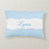 Rustig Blauw Gingham Persoonlijke Naam Accent Kussen (Achterkant)