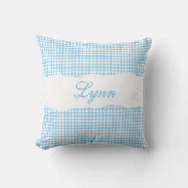 Rustig Blauw Gingham Persoonlijke Naam Kussen