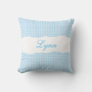 Rustig Blauw Gingham Persoonlijke Naam Kussen