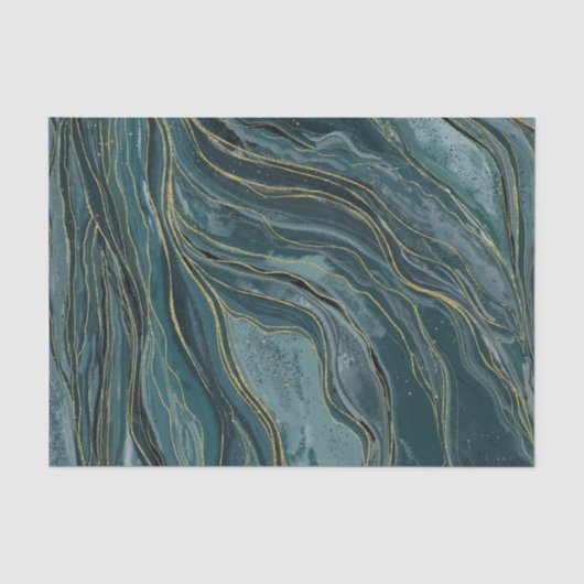 Rustig Blauw Goud Abstract Aquarel Bruiloft Tissuepapier (Voorkant)