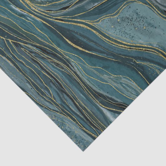 Rustig Blauw Goud Abstracte Waterverf bruiloft Tissuepapier (Detail)