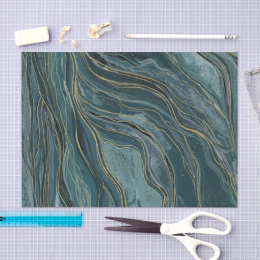 Rustig Blauw Goud Abstracte Waterverf bruiloft Tissuepapier (Craft)