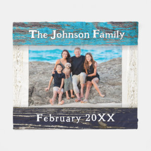 Rustig Blauw Houten Frame Familie Naam  Fleece Deken
