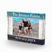 Rustig Blauw Houten Frame Familie Naam Fotoblokken (Rechts)