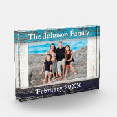 Rustig Blauw Houten Frame Familie Naam Fotoblokken (Links)