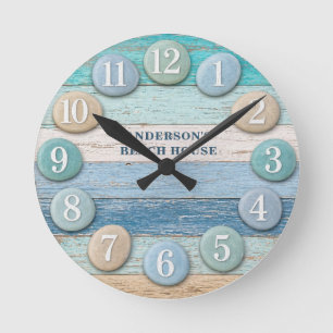 Rustig Blauw Kust Verwering Houten Strandhuis Ronde Klok
