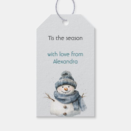 Rustig Blauw Sneeuwman Kerstmis Cadeaulabel (Voorkant)