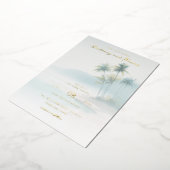 Rustig blauwe aquarelpalmen folie uitnodiging (Gedraaid)