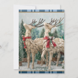 Rustig blauwe Buffalo Plaid Watercolor Rendier Feestdagenkaart