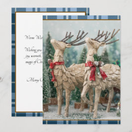 Rustig blauwe Buffalo Plaid Watercolor Rendier Feestdagenkaart