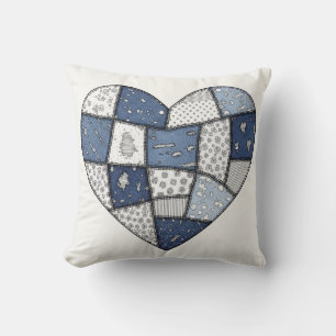 Rustig blauwe denim patchwork hart illustratie kussen