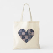 Rustig blauwe denim patchwork hart illustratie tote bag (Achterkant)