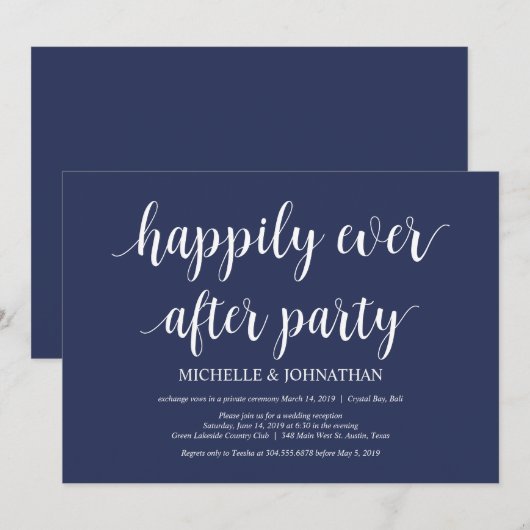 Rustig blauwe trouwreceptie na een elopement kaart (Voorkant / Achterkant)