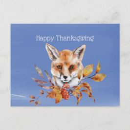 Rustig blauwe vos herfstloof thanksgiving feestdagenkaart