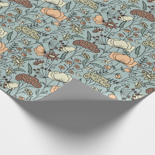 Rustig Blauwgroen weide van wilde bloemen Cadeaupapier (Hoek)