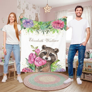 Rustig bos bosland Cute bloemige wasbeer Fleece Deken