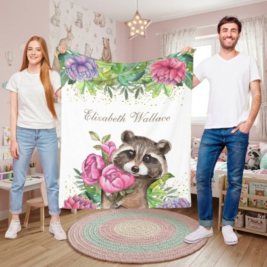 Rustig bos bosland Cute bloemige wasbeer Fleece Deken