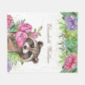 Rustig bos bosland Cute bloemige wasbeer Fleece Deken (Voorkant (Horizontaal))
