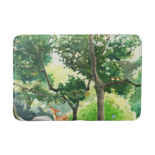 Rustig bos herten watercolor kunst badmat (Voorkant)