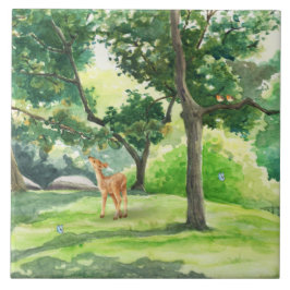 Rustig bos herten watercolor kunst tegeltje
