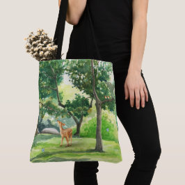 Rustig bos herten watercolor kunst tote bag