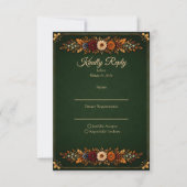 Rustig bosgroen herfsttrouwen RSVP kaartje (Voorkant)