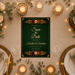 Rustig bosgroen herfsttrouwen save the date