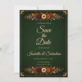 Rustig bosgroen herfsttrouwen save the date (Voorkant)