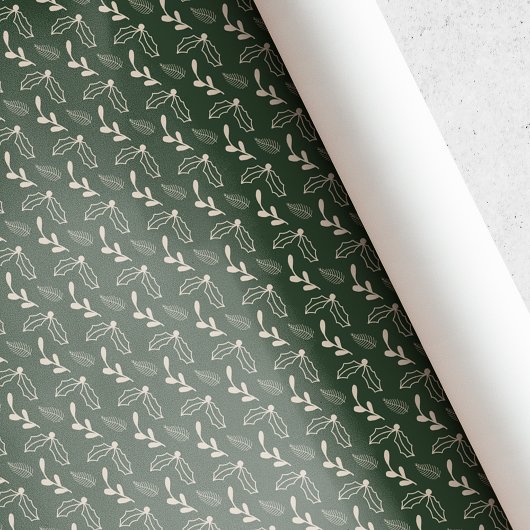Rustig bosgroen hulstbesblad Kerstmis Cadeaupapier