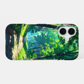 rustig bospad iPhone 16 hoesje (Achterkant horizontaal)