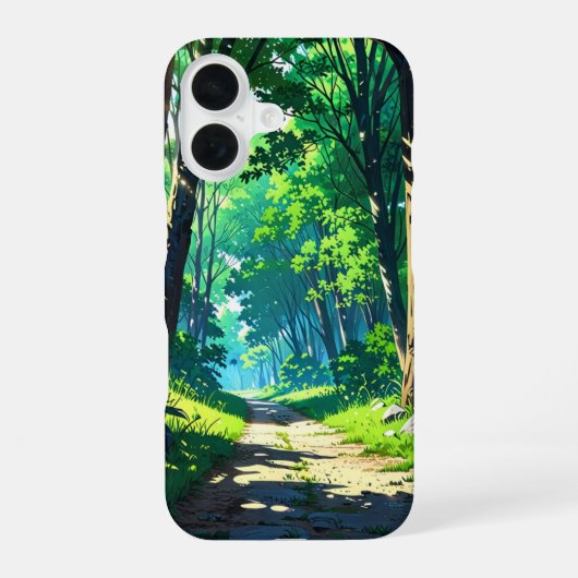 rustig bospad iPhone 16 hoesje (Achterkant)