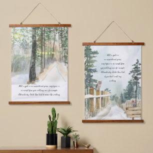 Rustig bospad watercolor optionele tekst hangend wandkleed