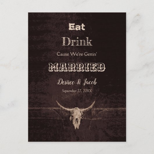 Rustig bruin Eet drink getrouwd stierenschedel Aankondigingskaart (Voorkant)