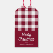 Rustig Burgundy Geruite Prettig Kerstfeest Cadeaulabel (Voorkant)