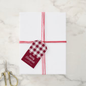 Rustig Burgundy Geruite Prettig Kerstfeest Cadeaulabel (Met Touw)