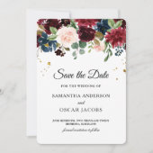 Rustig Burgundy & Navyblauw Bloemmotief Save The Date (Voorkant)