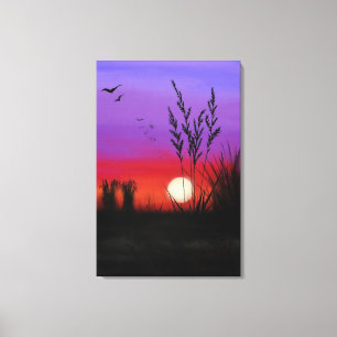 Rustig Canvasprint Meer Zonsondergang - Aquarel Canvas Afdruk