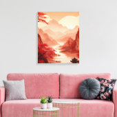Rustig Chinees landschap met bergen en rivier Canvas Afdruk (Insitu (Woonkamer))