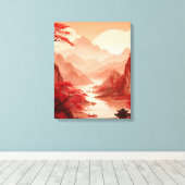 Rustig Chinees landschap met bergen en rivier Canvas Afdruk (Insitu (Houten vloer))