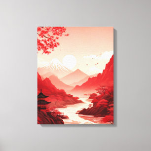 Rustig Chinees landschap met bergen en rivieren Canvas Afdruk