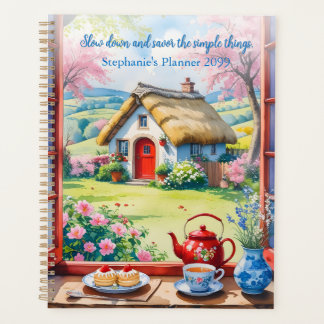 Rustig Cottage Uitzicht met thee en bloemen Planner
