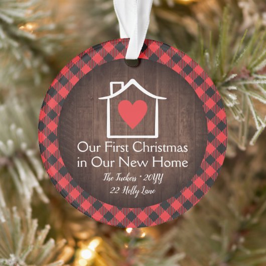 Rustig eerste kerstfeest nieuw huis hart geruit fo ornament (Boom)