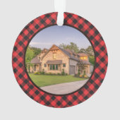 Rustig eerste kerstfeest nieuw huis hart geruit fo ornament (achterkant)