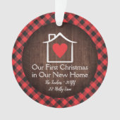 Rustig eerste kerstfeest nieuw huis hart geruit fo ornament (voorkant)