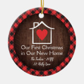 Rustig eerste kerstfeest nieuw huis hart geruit keramisch ornament (Voorkant)