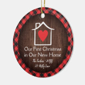 Rustig eerste kerstfeest nieuw huis hart geruit keramisch ornament (Links)