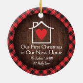 Rustig eerste kerstfeest nieuw huis hart geruit keramisch ornament (Achterkant)