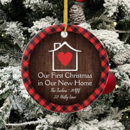 Rustig eerste kerstfeest nieuw huis hart geruit keramisch ornament