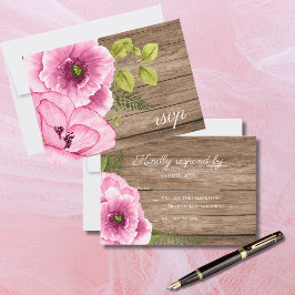 Rustig Elegante Roze Groene Waterverf Papavers RSVP Kaartje