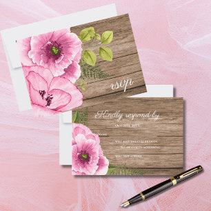 Rustig Elegante Roze Groene Waterverf Papavers RSVP Kaartje
